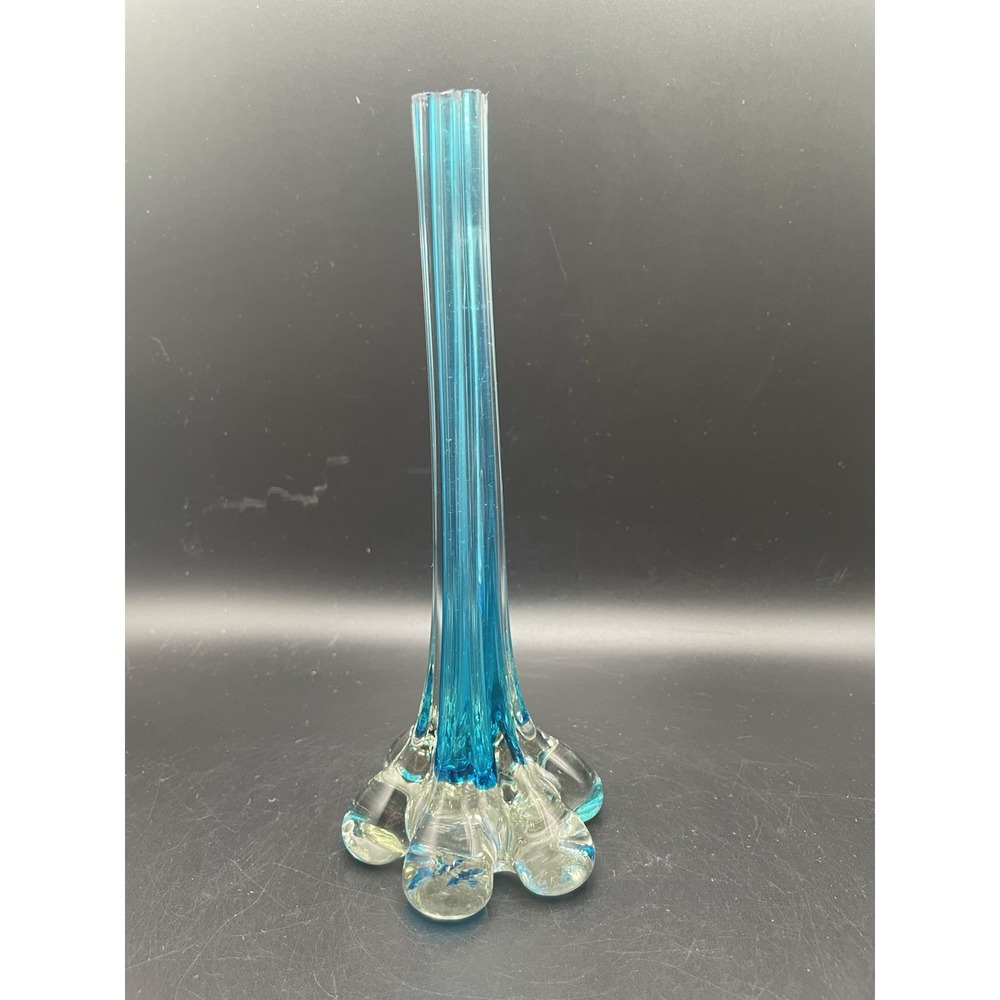 Vintage Mid Century Blue Elephant Foot Bud Vase 8"